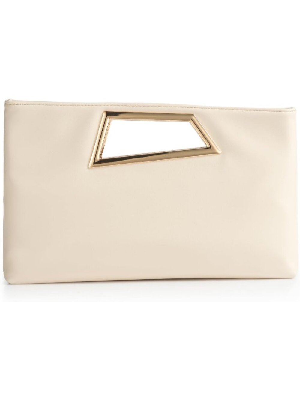 Women's Cream Pu Leather Clutch Metallic Geo Top Handle Evening Bag Party